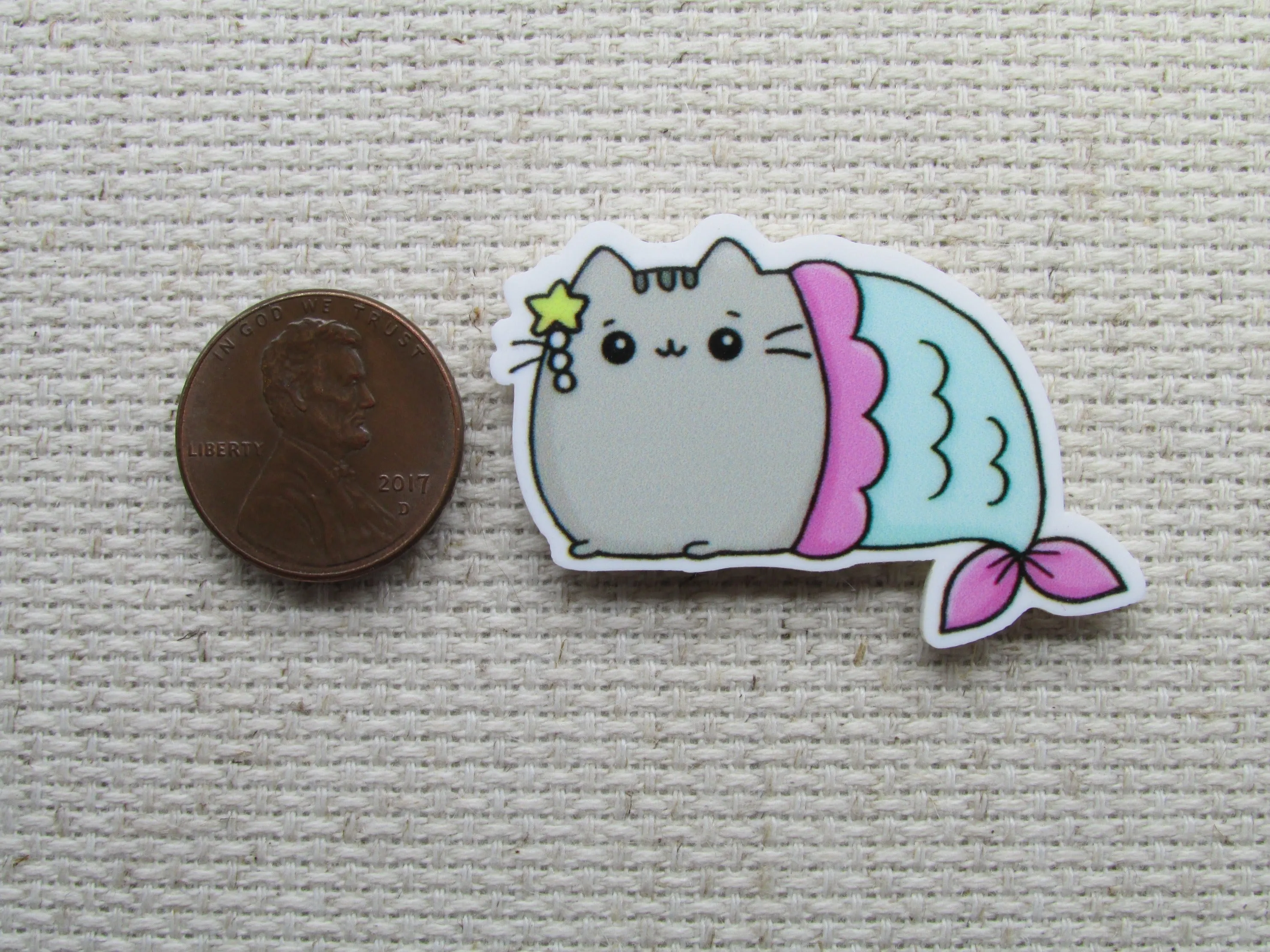 Grey Kitty Mermaid Needle Minder, Cover Minder, Magnet