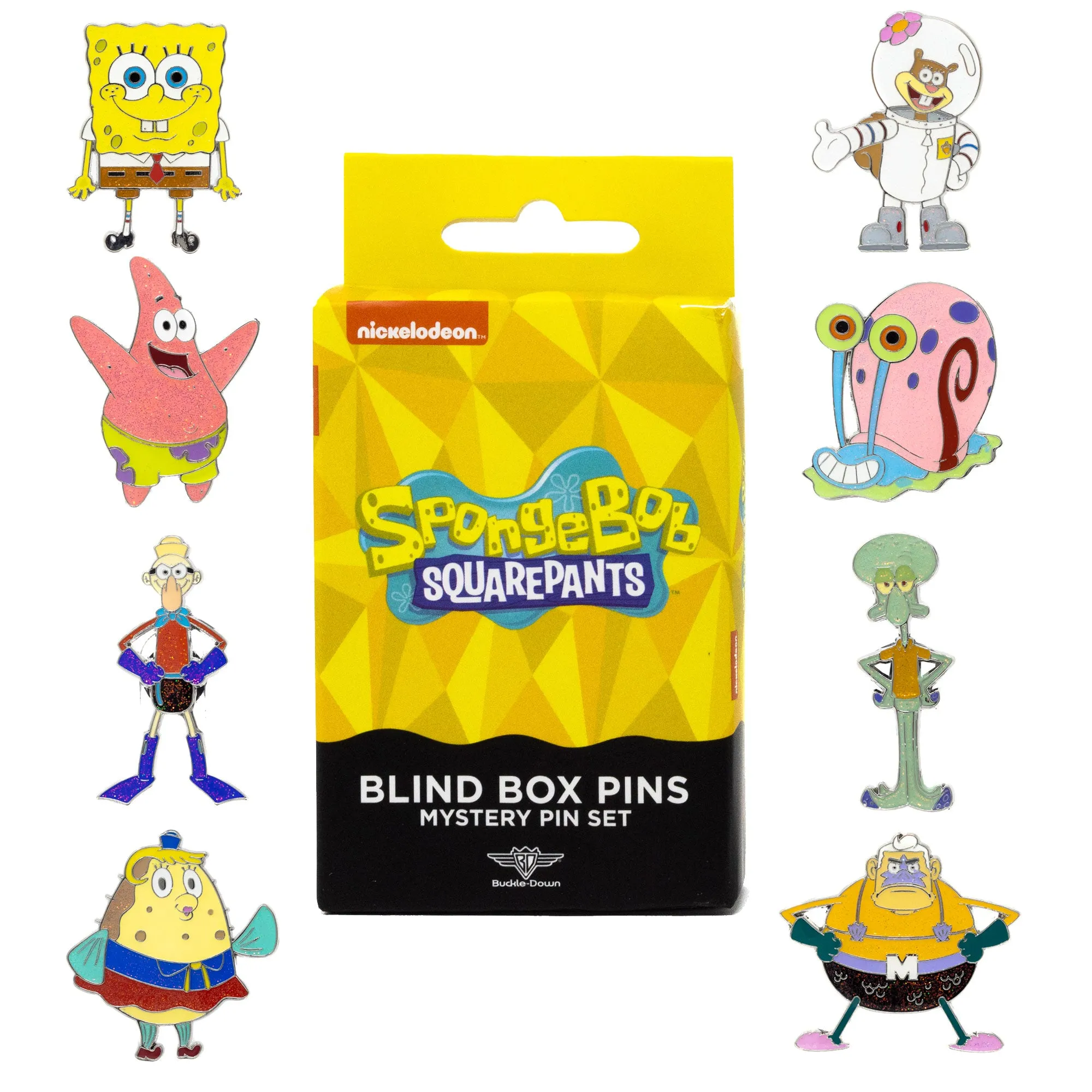 SpongeBob SquarePants Blind Box Glitter Enamel Pin Series - Mystery Character SpongeBob, Sandy, Patrick, Gary, Squidward, Mermaidman, Barnacle Boy or Mrs Puff