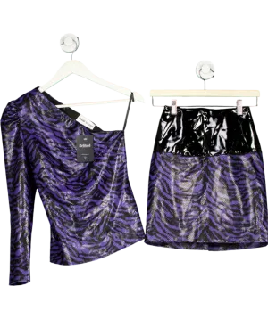 Stand Studio Purple Vinyl And Faux Leather Zebra Print Skirt And One Sleeved Top UK XS