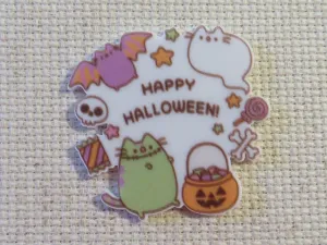 White Background Cartoon Cat Happy Halloween Needle Minder, Cover Minder, Magnet